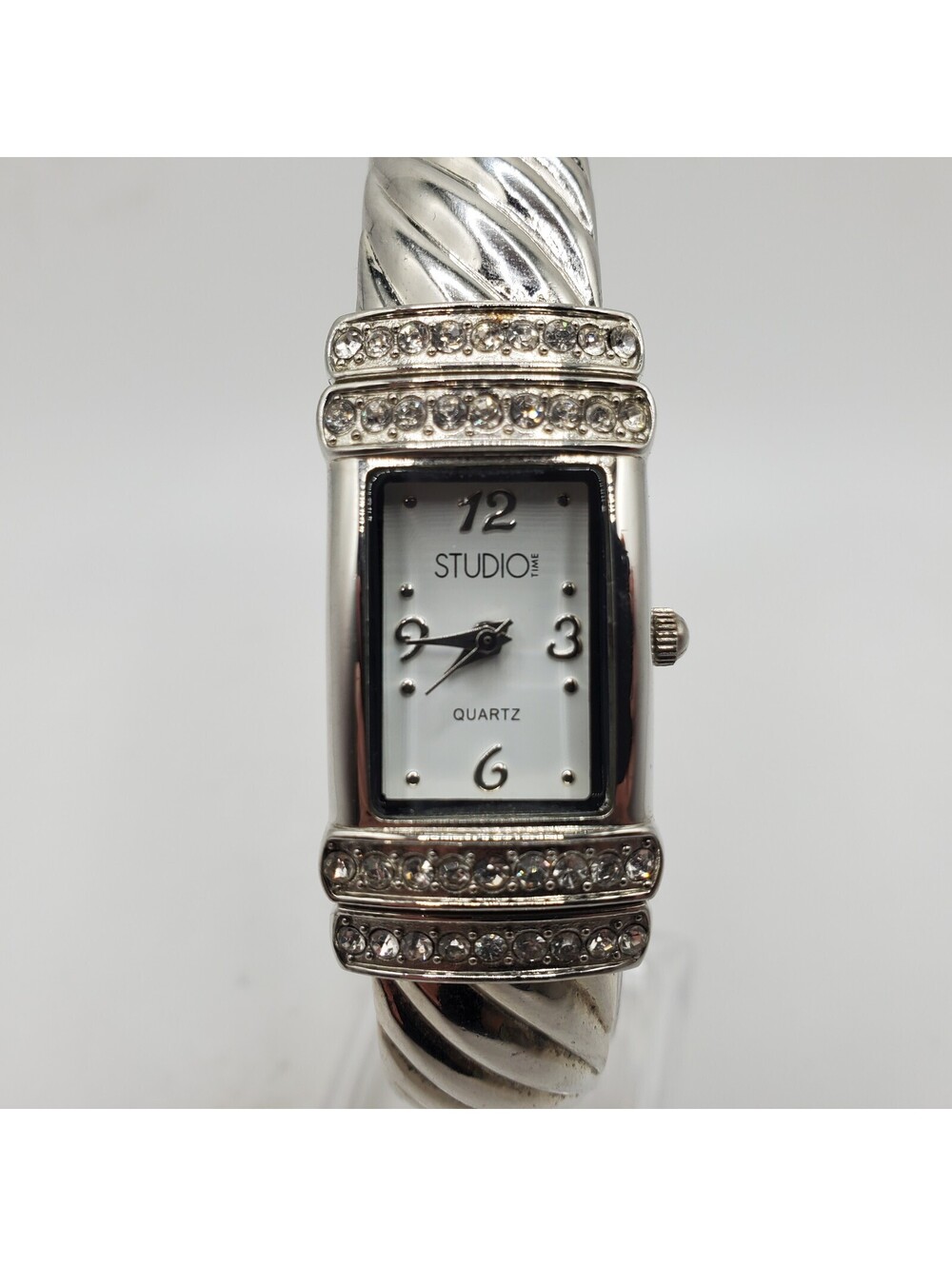 Studio Rhinestone Quartz Watch Womens 19mm Silver Tone New Battery - Picture 1 of 13
